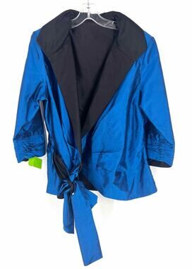 Marisa Baratelli Size 12 Blue/Black Wrap Thai Silk NEW Designer Jacket